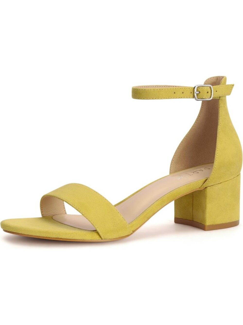 Women's Yellow Suede Faux Leather Open Toe Ankle Strap Block Chunky Heels Sandal
